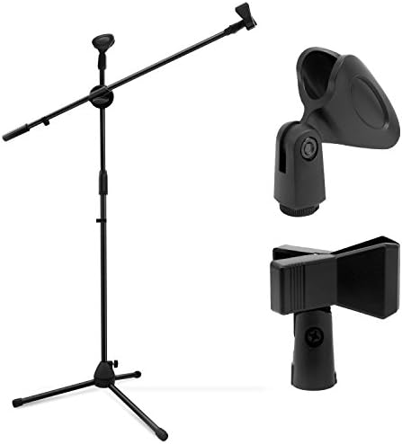 Microphone Stand 2-Pack, Ohuhu Tripod Boom Mic Stands, Dual Mic Clip, Collapsible, Black