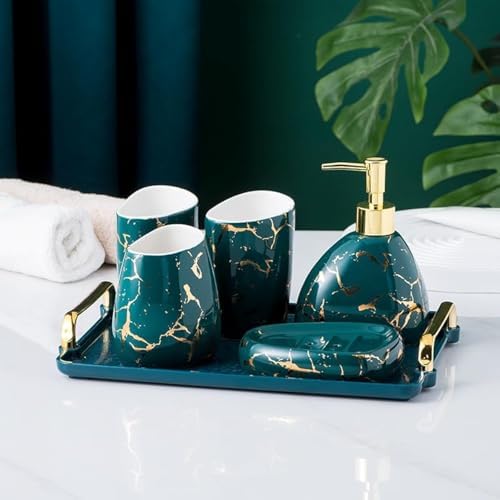 White Bathroom Accessories Set,Modern Countertop Bathroom Decor,Luxury 6 Piece Bathroom Accessory Set,Complete with Soap Dispenser,Toothbrush Holder,Tumbler,Tray
