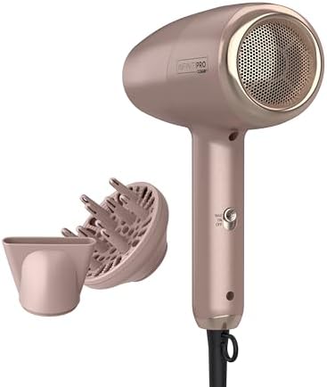 InfinitiPRO by Conair 750C Frizz Free Pro Dryer, 3 Heat/2 Speed Settings, Includes Diffuser and 2 Contentrators, Rose Gold, Hair Dryer