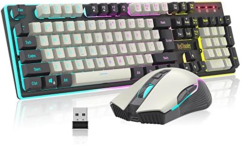 RedThunder K10 Wireless Gaming Keyboard and Mouse Combo, LED Backlit Rechargeable 3800mAh Battery, Mechanical Feel Anti-ghosting Keyboard + 7D 3200DPI Mice for PC Gamer (Black)