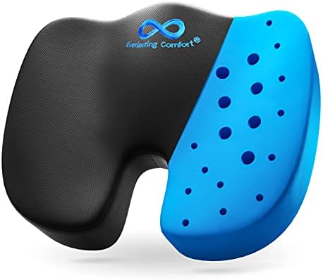 Everlasting Comfort Memory Foam Seat Cushion - Office Chair Cushion for Work, Travel, Car Support Pillow for Driving - Portable Seat for Chairs and Desks - Coussin Chaise - Black