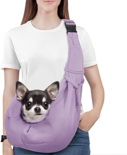 Pawaboo Small Dog Sling Carrier, Reversible Hands Free Dog Sling Carrier for Small Dogs and Cats, Puppy Sling Carrier with Adjustable Strap Buckle & Safety Harness, Puppy Essentials, Grey