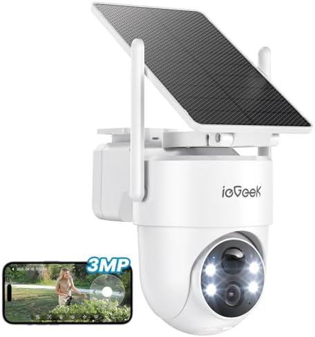 ieGeek 2K Security Cameras Wireless Outdoor, with Adjustable&Removable Solar Panel, 360°PTZ, Color Night Vision, 2.4G WiFi Camera Surveillance Exterieur, Smart Motion Sensor, Light&Siren,Work w/Alexa