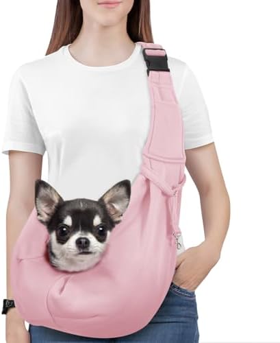 Pawaboo Small Dog Sling Carrier, Reversible Hands Free Dog Sling Carrier for Small Dogs and Cats, Puppy Sling Carrier with Adjustable Strap Buckle & Safety Harness, Puppy Essentials, Grey