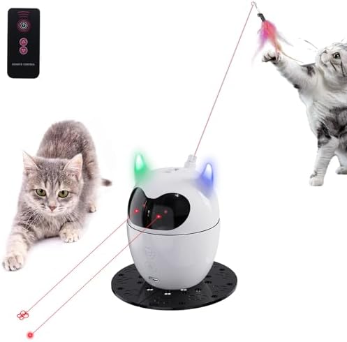 Automatic Cat Toy, 2in1 Rechargeable Interactive Cat Toy - Rotating Feather & Dual Laser, Remote Control, Cat Laser Toy for Indoor Cats Kittens - PuriLite
