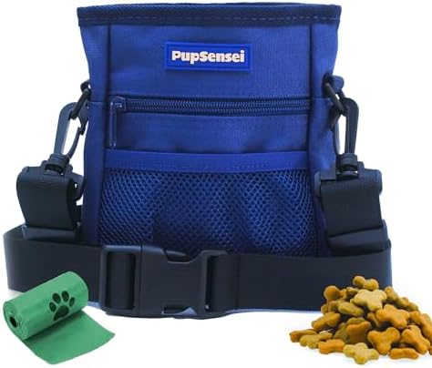 PupSensei Dog Treat Pouch, Durable Oxford Polyester, No-Spill Magnetic Closure, Treat Pouches for Pet Training with Metal Clip, Waist Belt, Adjustable Strap, Poop Bag Dispenser (Army Green)