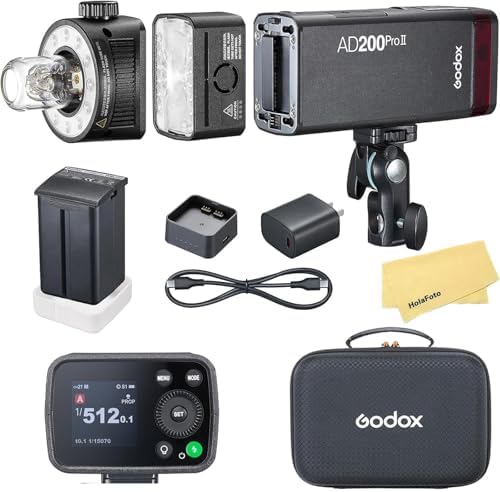 Godox AD200 Pro II 2.4G Pocket Flash Strobe,500 Full Power Flashes,0.01-1.8s Recycling,2900mAh Battery for Canon Sony Nikon Fuji Fujifilm Olympus Panasonic Pentax Etc Cameras(Godox AD200 Pro Upgraded)
