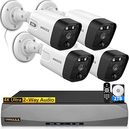(4K/8.0MP,130°Ultra Wide Angle,2-Way Audio) Wired PoE Camera System with Monitor Outdoor IP Camera for House Indoor Home Security Systems, PIR Surveillance Cameras Video DVR Set