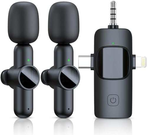 2 Pack Wireless Lavalier Microphone for iPhone iPad, RICCHI Mini Microphone Plug-Play Wireless Mic for Video Recording, Interview, YouTube, Facebook, TikTok, Auto Sync and Noise Reduction