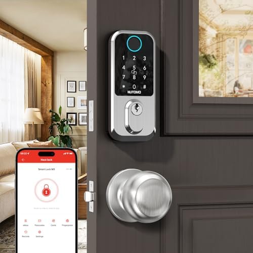 Keyless Entry Door Lock with Knob: NUTOMO Front Door Lock Set Fingerprint Deadbolt Alexa Digital Keypad Door Locks APP Remote Control Auto Lock Black