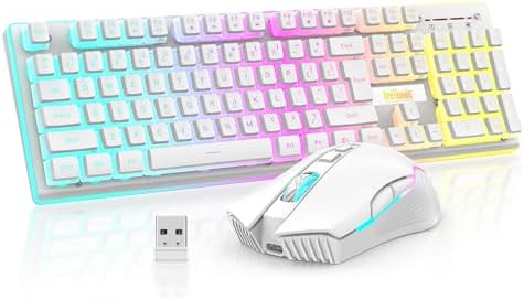 RedThunder K10 Wireless Gaming Keyboard and Mouse Combo, LED Backlit Rechargeable 3800mAh Battery, Mechanical Feel Anti-ghosting Keyboard + 7D 3200DPI Mice for PC Gamer (Black)