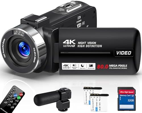 6K Camcorder Video Camera HD 64MP IR Night Vision Vlogging Camera for YouTube 18X Digital Zoom 4.0 Inch Touch Screen Video Camera with WiFi, Microphone, Stabilizer, Remote Control, 64GB SD Card