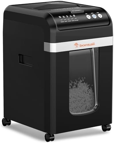 Bonsaii 200-Sheet Auto Feed Paper Shredder, 60 Minutes Nonstop Heavy Duty Shredders, 8.1 Gallon Large Bin Office Document Shredder, Micro-Cut/High Security P-4 Commercial Grade Shredder (C283-A)