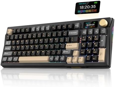 RedThunder K95 Wireless Mechanical Keyboard,TFT Screen & Knob, Tri-Mode BT5.0/2.4GHz/USB-C Hot Swappable Custom, Pre-lubed Linear Switches,Gasket Structure, RGB Gaming Keyboard for WIN/IOS, White-Blue