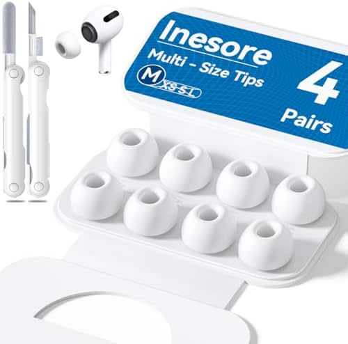 4 Pairs Replacement Ear Tips for AirPods Pro 2nd/1st Generation with Portable Storage Box & Cleaner Pen,Noise Reduction Holewith & Built-in dust Guard Screen,Silicone Ear Tips for AirPods Pro (White)