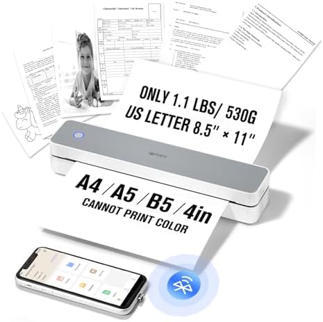 iDPRT Portable-Printer Wireless for Travel, 203DPI Inkless-Small-Thermal-Printer for Home Use, Office, Vehicles, Mobile Bluetooth Printer Supports 8.5" x 11" US Letter&A4&A5, for Smartphone & PC