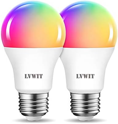 LVWIT Smart Light Bulbs Alexa, A19 60W Equivalent, E26 Smart LED, Work with Google Assistant, Smart Life App, Tuya App, RGB Color Changing Bulb (8.5W), No Hub Required, 4-Pack
