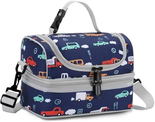 VASCHY Lunch Box Bag Men, Insulated Two Compartments Bento Cooler Bags for Adults/Women/Kids for School,Daycare,Kindergarten,Picnic Black