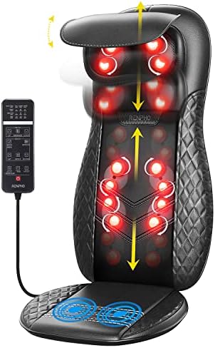RENPHO Neck & Back Massager with Heat for Chair, Full Back Shiatsu Rolling Massage Chair Pad with Height Adjustable, Back Massager Cushion for Neck Shoulders Waist, Gifts for Women & Men