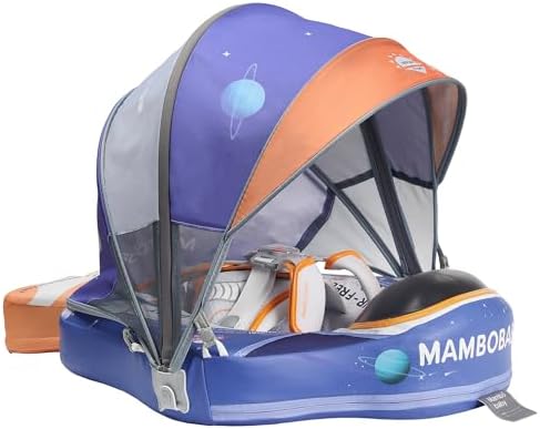Mambobaby Baby Swim Float with Canopy, Non-Inflatable Solid Baby Float, Upgrade Soft Skin-Friendly Material Infant Swim Float