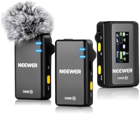 NEEWER CM28 Wireless Lavalier Microphone System with Charging Case, 1 Click Noise Canceling, 4GB Storage for 9Hrs of 48KHz 16 Bit Uncompressed Audio Lapel Mic Compatible with iPhone/Android/PC/Camera
