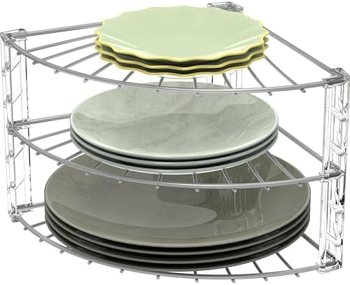 SimpleHouseware 3-Tier Corner Shelf Plate Rack for Counter and Cabinet Organizer, Bronze