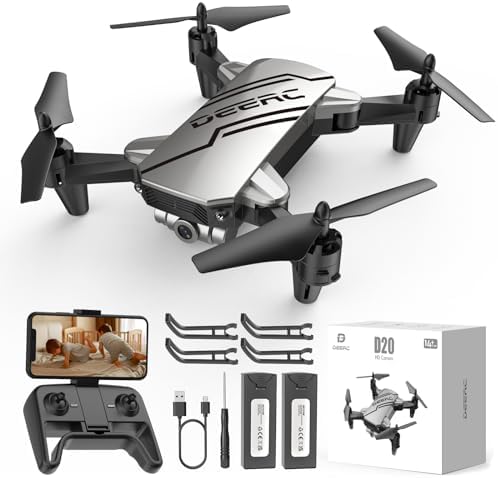 DEERC D20 Mini Drone Foldable for Kids with 720P HD FPV Camera Remote Control Toys Gifts for Boys Girls with Tap Fly,Auto Hover,Voice/Gesture Control,Speed Adjustment,2 Batteries,3D Flip
