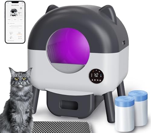 Self-Cleaning Cat Litter Box, Extra Large 110L Automatic Litter Box, App Control-No Scoop, Odor-Free, Large Electric Kitty Litter-Boxes for Multi-Cat, Includes Mat, 2 Garbage Bags - PuriLite