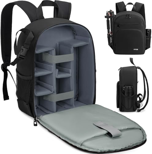 IPEB Camera Backpack Bag with Tripod Holder Water Resistant Camera Cases Photography Backpack Anti-Theft for DSLR Camera