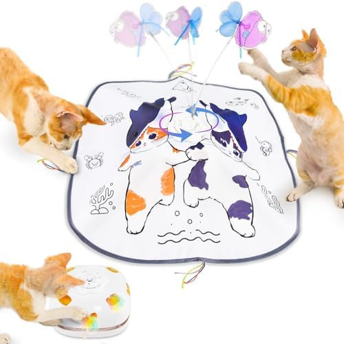 ORSDA Cat Toys Interactive, 4 in 1 Automatic Cat Toy, Hide and Seek, Whack a Mole, Magic Wand, Chasing Feather, with 4 Replacements, USB Rechargeable, for All Breed Sizes