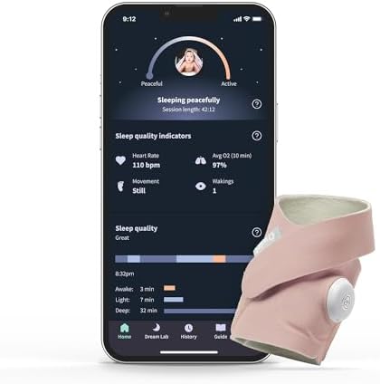 Owlet Dream Sock - Smart Baby Monitor View Heart Rate and Average Oxygen O2 as Sleep Quality Indicators. Wakings, Movement, and Sleep State. Digital Sleep Coach and Sleep Assist Prompts, Mint