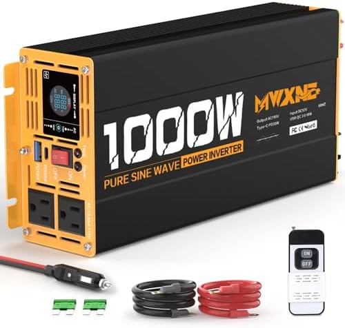 MWXNE 2000W Pure Sine Wave Inverter 12V DC to 110V 120V AC Car Converter for RV Truck Off-Grid Solar Power Inverter with 4 AC Outlets, USB/Type-C Fast Charging Ports, LCD Display, Remote Control