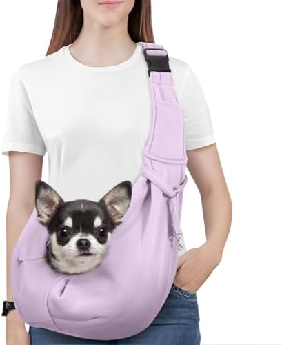 Pawaboo Small Dog Sling Carrier, Reversible Hands Free Dog Sling Carrier for Small Dogs and Cats, Puppy Sling Carrier with Adjustable Strap Buckle & Safety Harness, Puppy Essentials, Grey