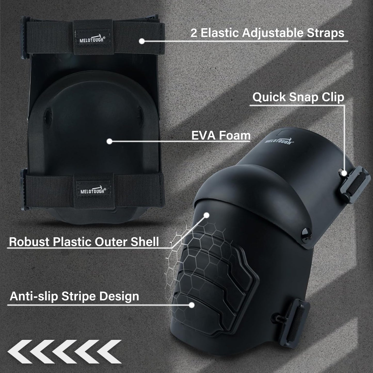 MELOTOUGH Knee Pads for Work,Construction,Flooring,Gardening-Comfortable and Flexible(BLACK)
