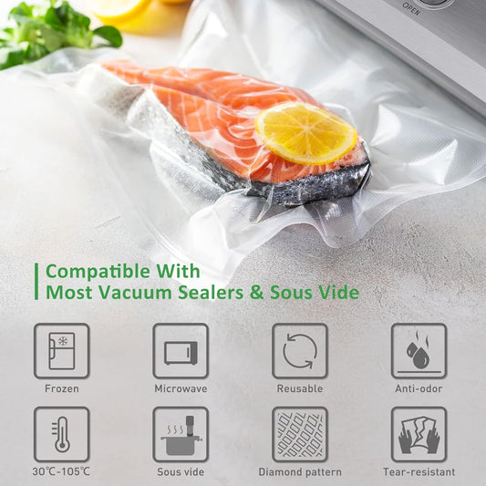 Food Vacuum Sealer Bag Rolls: KitchenBoss 6 Rolls Food Saver Bags,6 8 11 inch Sous Vide Bags Rolls with BPA Free, Commercial Grade Vac seal Bags for All Vacuum Sealer - PuriLite