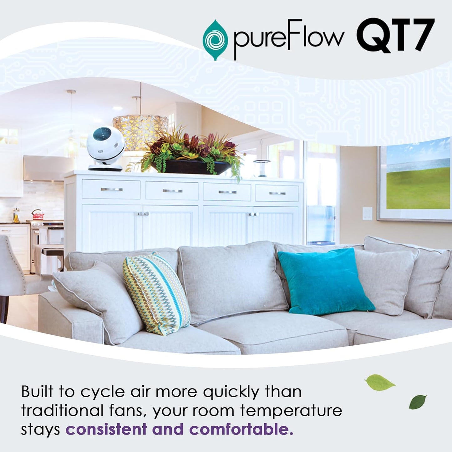 GreenTech Environmental pureFlow QT7 Bladeless Fan - Bedroom, Home, and Office Desk Fan - Adjustable Oscillating Fan with Remote - Powerful Airflow