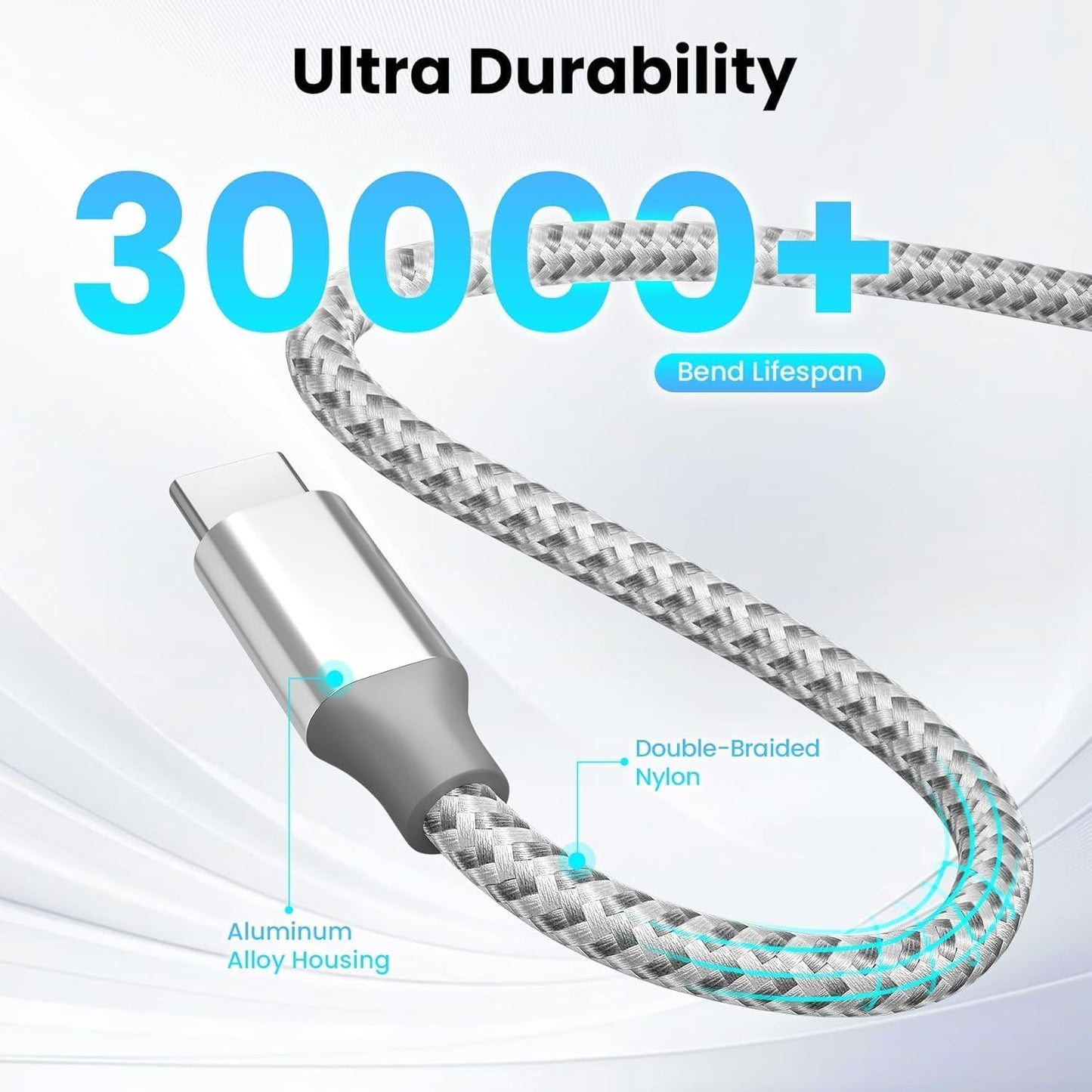 USB C Cable,3 Pack 10FT 60W Fast Charging USB C to USB C Cable, Durable Type C Charger Cable for iPhone 16/15/iPad MacBook CarPlay and More-Grey White