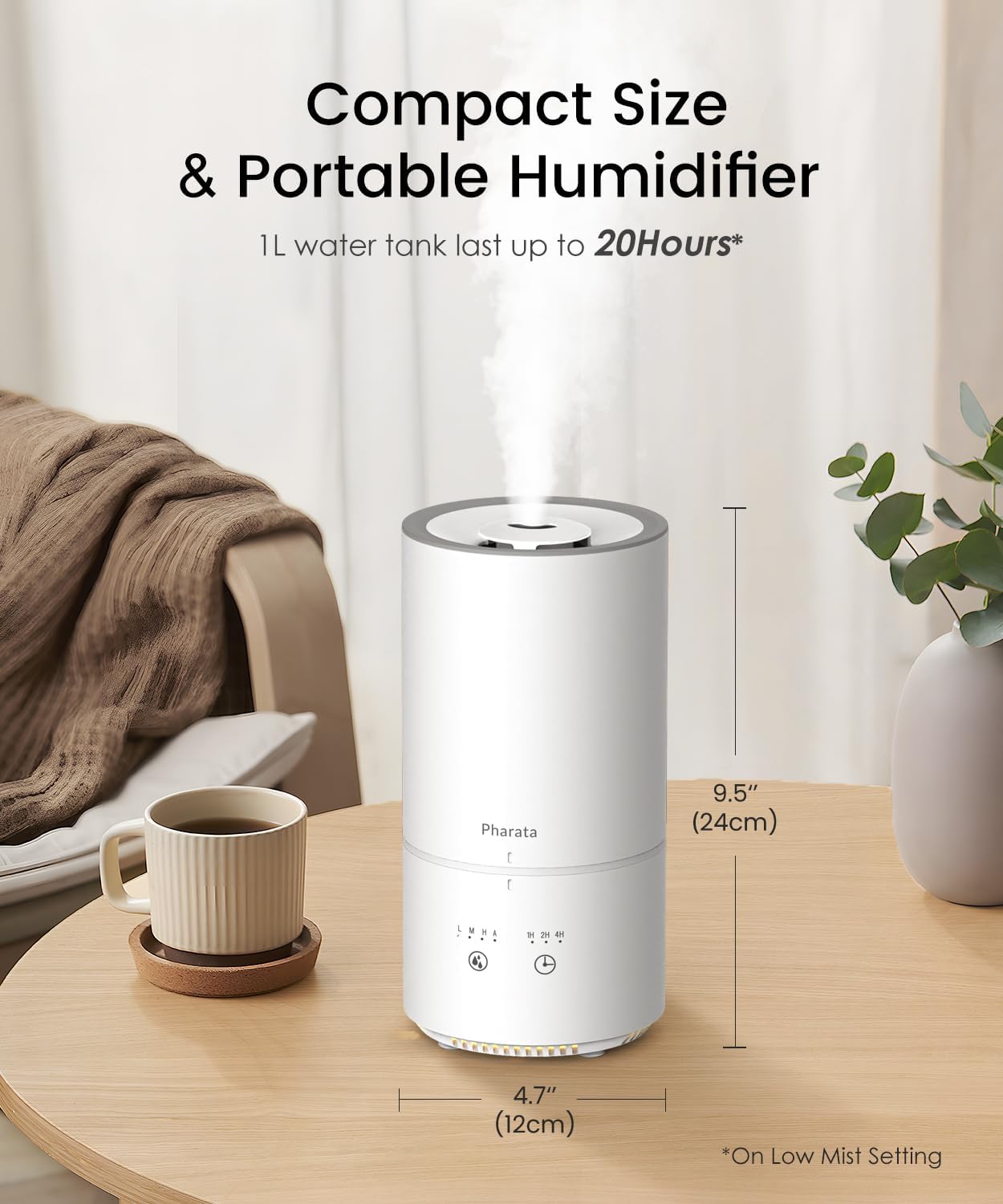 Humidifiers for Bedroom, 1000ML Small Humidifier for Baby & Plants, Portable Top Fill Humidifier Diffuser, with Touch Control, Auto Shut-off, White