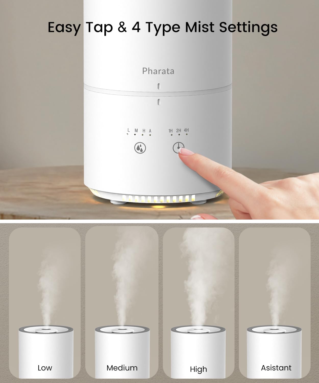 Humidifiers for Bedroom, 1000ML Small Humidifier for Baby & Plants, Portable Top Fill Humidifier Diffuser, with Touch Control, Auto Shut-off, White