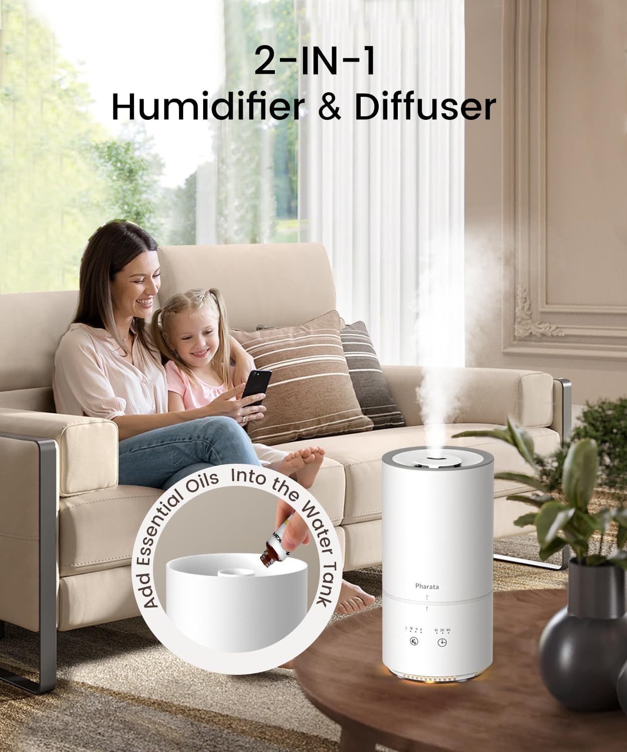 Humidifiers for Bedroom, 1000ML Small Humidifier for Baby & Plants, Portable Top Fill Humidifier Diffuser, with Touch Control, Auto Shut-off, White
