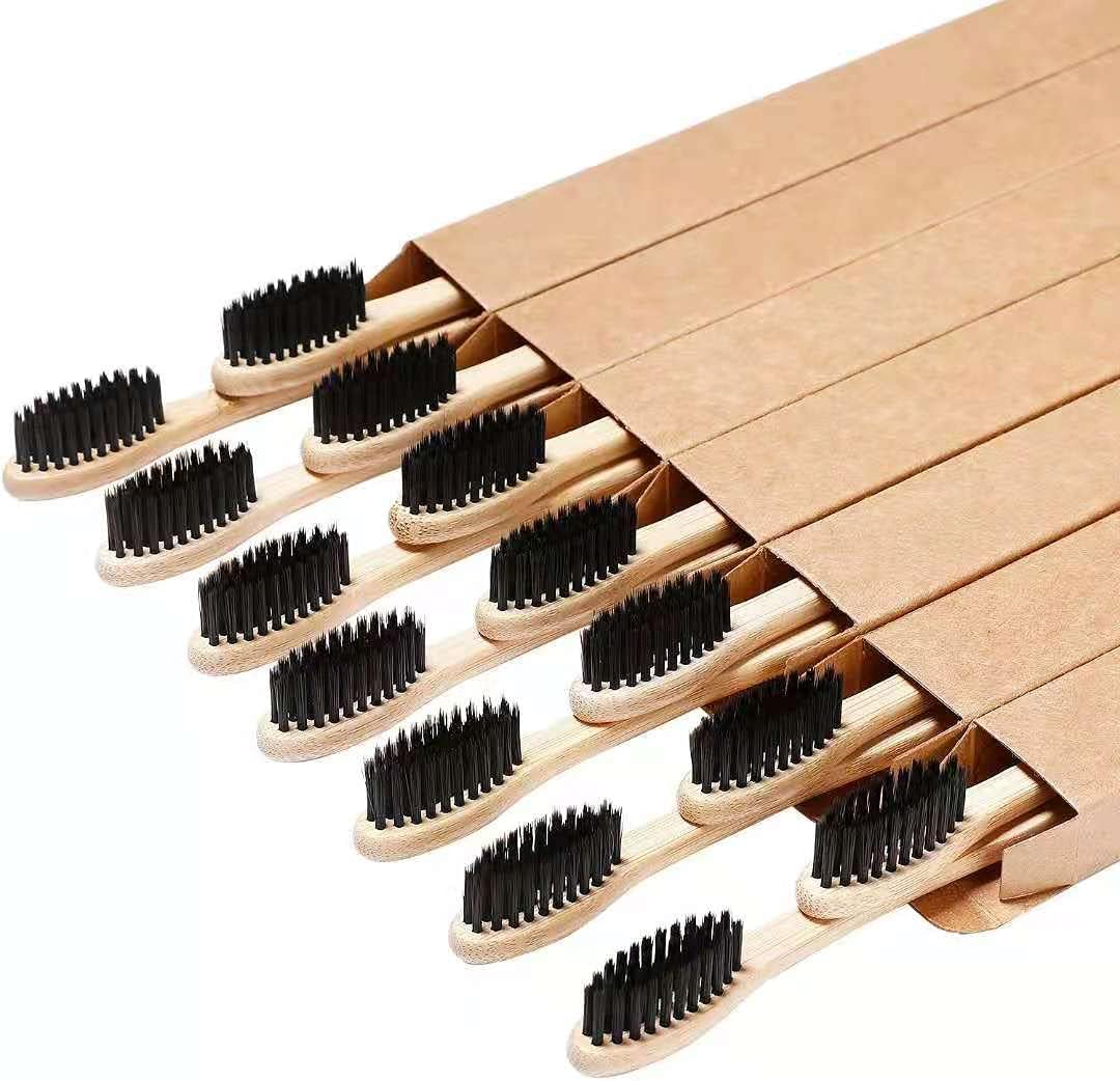 14 Pac Natuaral Green toothbrush bamboo ,biodegradable and soft bristles black