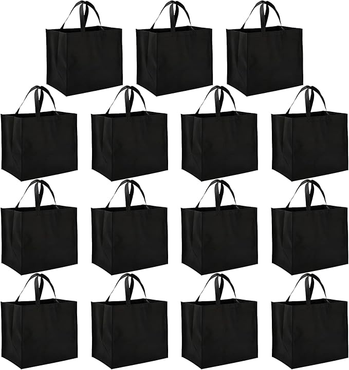Tosnail 15 Pack Large Foldable Reusable Grocery Tote Bags Shopping Bags - Black