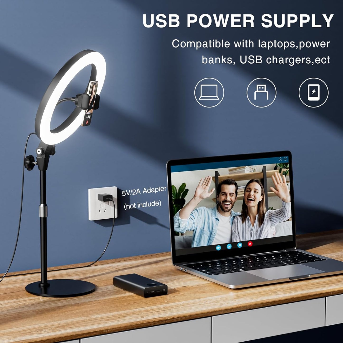 Desk Ring Light with Stand, 10.5'' Circle Light with Phone Holder for Video Recording, Adjustable Halo Light for Computer Zoom Meeting, Laptop Light for Conference Video Calls, Podcast, Live Streaming