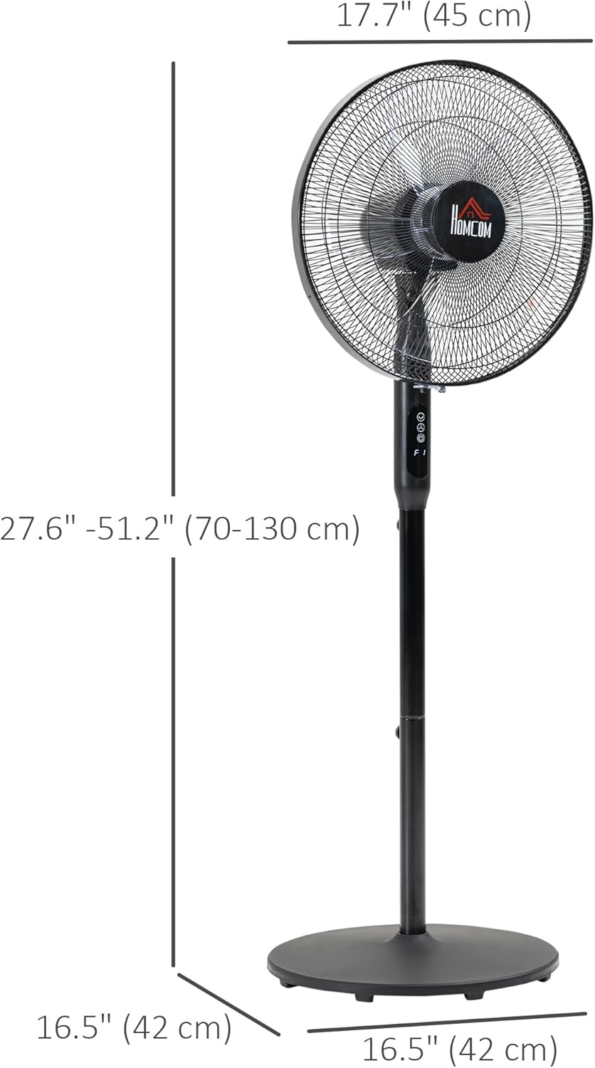 HOMCOM 16" Pedestal Fan with Remote Control, Height Adjustable, Tilted Head, Timer, Oscillating Standing Fan, Stand Floor Fans for Bedroom, Black