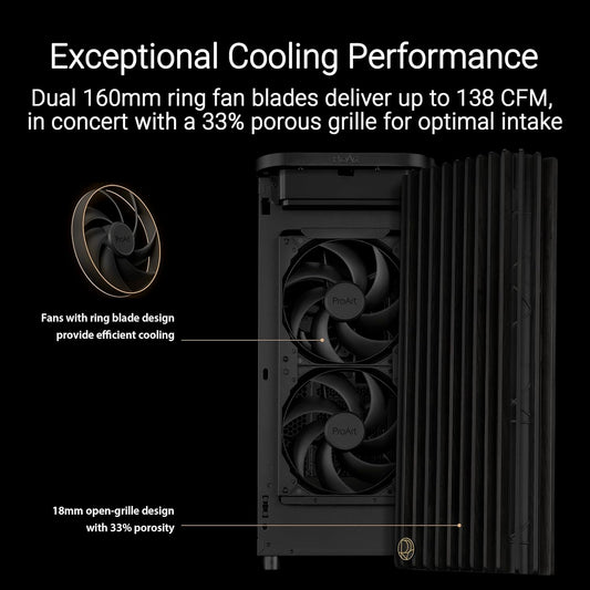 ASUS ProArt PA401 Wood Edition ATX Mid-Tower Case – Tempered Glass, FSC-Certified Wooden Front Panel, Dual 160mm Fans, Power & Reset Button Lock, USB-C 20Gbps, Detachable PSU Bracket - PuriLite