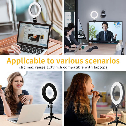Desk Ring Light for Zoom Meetings - Video Conference Lighting Kit for Laptop Computer, 6” Clip on Table LED Light Lamp with Tripod Stand for Video Recording, Remote Working, Gaming, Vlogging - PuriLite