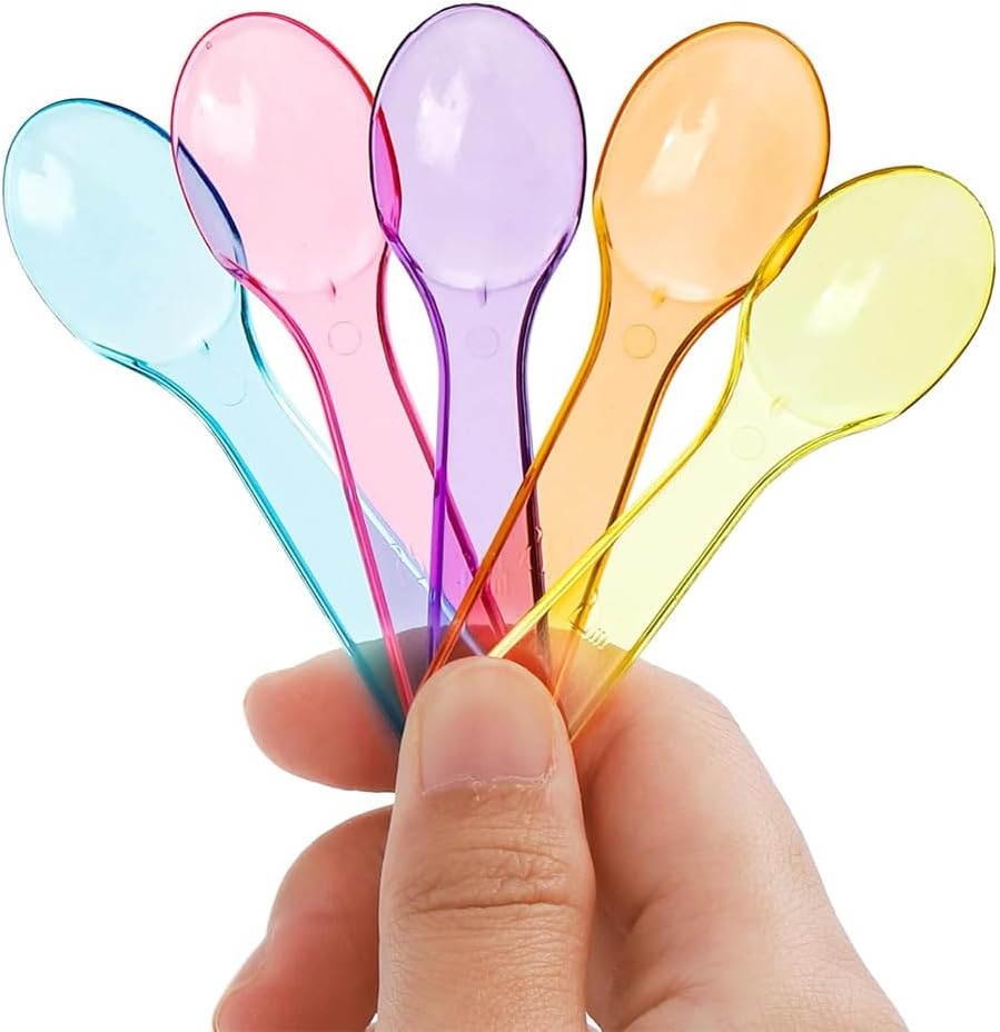 200 Pcs Plastic Spoons, 3 Inch Disposable Mini Colored Taster Spoons, Small Ice Cream Dessert Spoon for Tasting Cake, Yogurt, Jello, Jam, Multi-Color