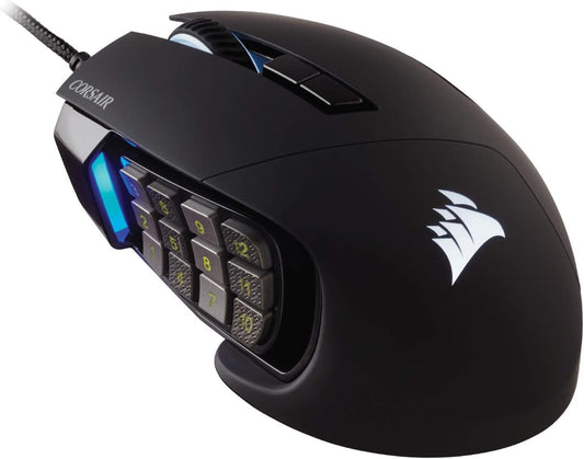 Corsair SCIMITAR RGB ELITE, MOBA/MMO Gaming Mouse, Backlit RGB LED, 18000 DPI, Optical, Black, 1 Pack