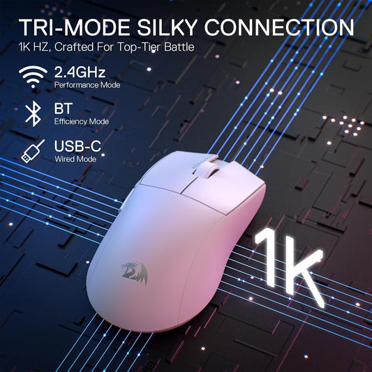 Redragon M916 PRO 3-Mode Wireless Gaming Mouse, 49G Ultra-Light 26K DPI Gamer Mouse w/Ergonomic Natural Grip Build, Full Programmable Buttons, Software Supports DIY Keybinds & DPI - PuriLite