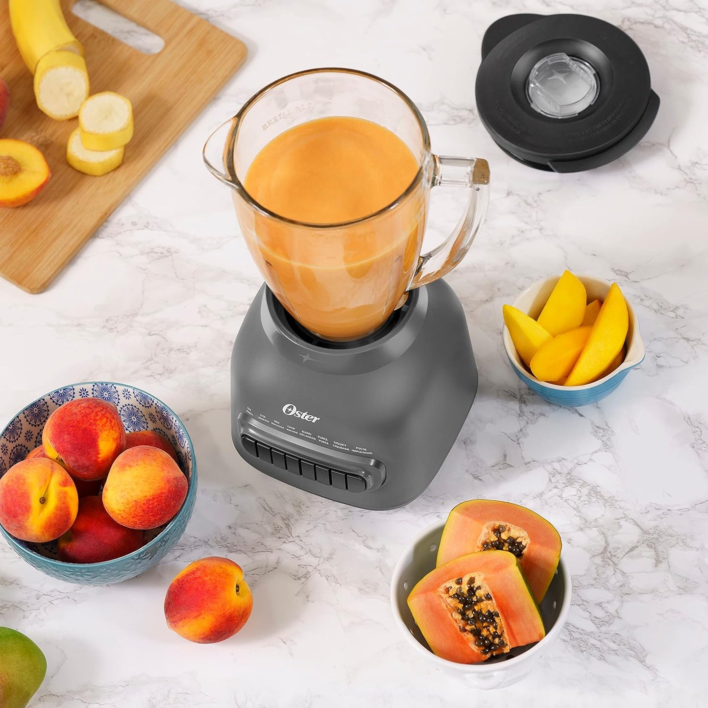 Oster Easy-to-Clean Blender with 6-Cup Boroclass Glass Jar Diamond Grey